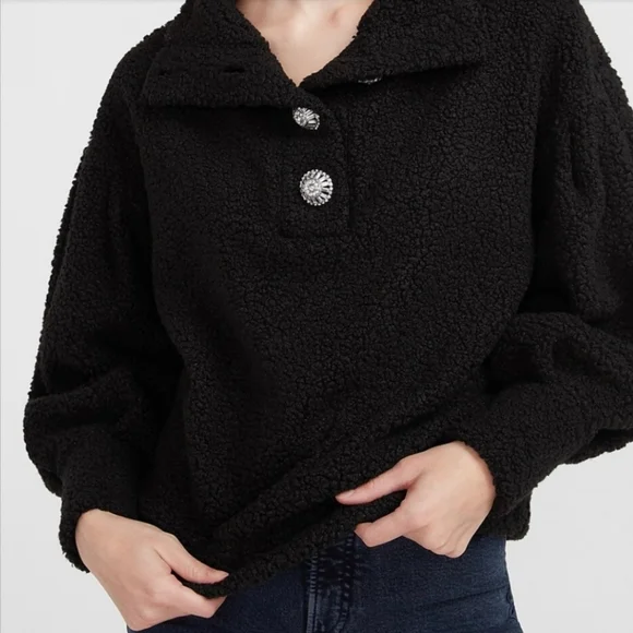 Express Black Cowl Neck Sweater with Textured Knit and Long Sleeves - Picture 1 of 14